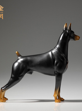 铜艺坊站立杜宾犬黄铜摆件生肖狗客厅办公室家门口狗狗金属铜摆件
