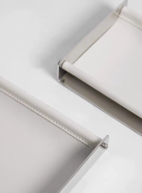 现代简约棕色灰色金属皮质方形托盘样板间售楼处客厅餐厅收纳摆件