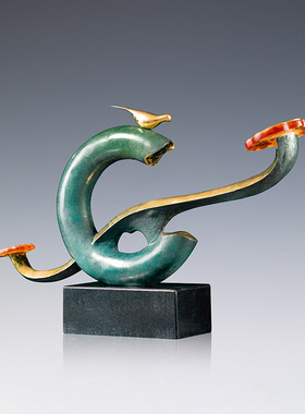 铜艺坊万事如意彩铜摆件创意如意金属铜器中式家居客厅玄关装饰品