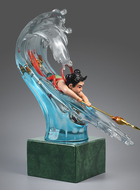 黄铜水晶哪吒三太子神像佛像摆件哪咤雕像书房玄关柜装饰品工艺品