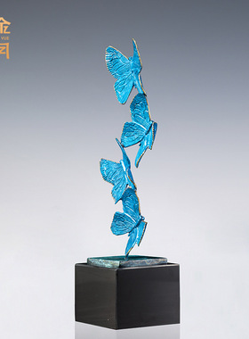 铜艺坊翩翩起舞彩铜摆件昆虫小动物蝴蝶起舞彩铜摆件软装家居饰品