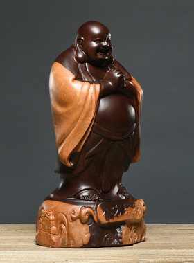 黑檀木雕弥勒佛像摆件八方聚米笑佛大号招米家用红木工艺品实木质