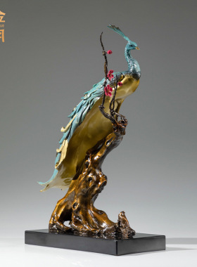 铜艺坊富贵呈祥孔雀黄铜摆件神鸟凤凰彩铜摆件客厅摆台装饰铜摆件