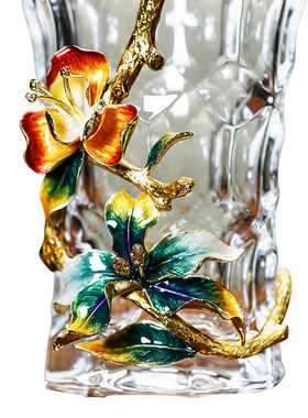 珐琅彩玻璃花瓶摆件现代轻奢水晶玻璃客厅玄关装饰品高档家居饰品