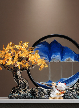 大笔进财流沙画摆件招财猫办公室客厅电视柜酒柜装饰乔迁新居礼品