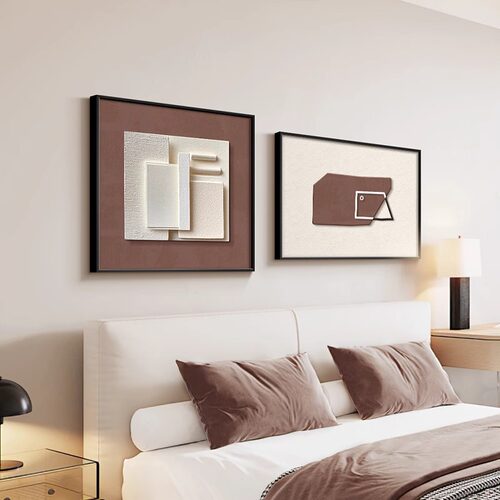简约现代卧室床头装饰画抽象几何房间主卧挂画黑白高级感组合壁画 - 图3