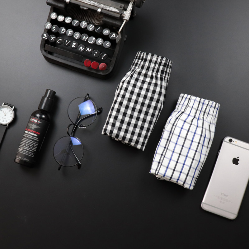 三条装阿罗裤男士纯棉格子大码家居四角内裤宽松舒适开叉平角裤,淘宝优惠券,粉丝福利购,淘宝优惠卷