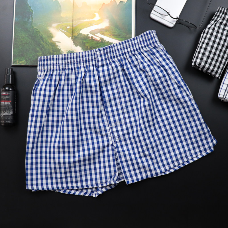 三条装阿罗裤男士纯棉格子大码家居四角内裤宽松舒适开叉平角裤,淘宝优惠券,粉丝福利购,淘宝优惠卷