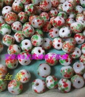 D22 手工 11-12mm点蓝、点红绿混色蘸花/点彩 琉璃珠子手链20个