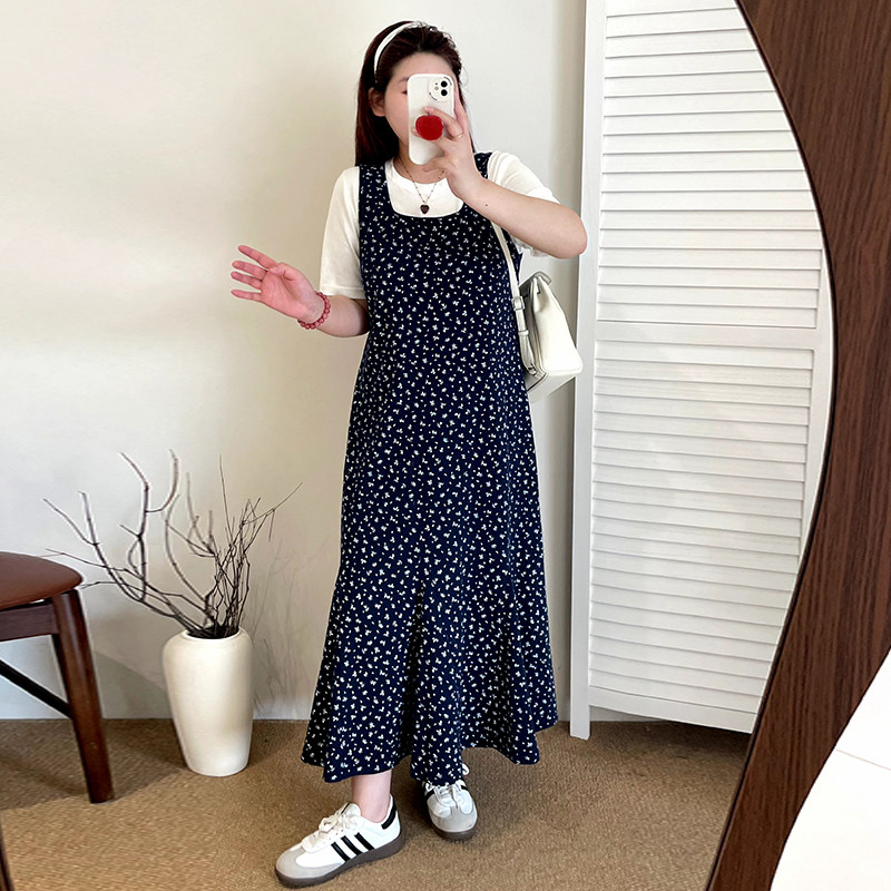 大码女装方领碎花裙女背心裙秋季2025新款胖mm宽松气质鱼尾连衣裙,淘宝优惠券,粉丝福利购,淘宝优惠卷