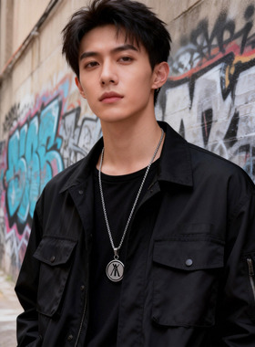 欧美风格钛钢复古翻盖怀表项链男女圆牌字母挂件吊坠可刻字