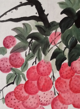 纯手绘国画荔枝装饰画新中式