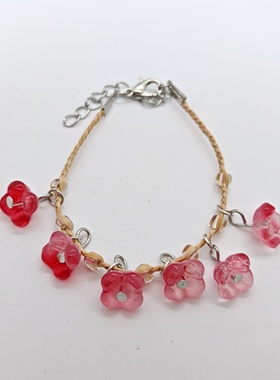 胖桂花花朵手链拉菲草手工编织许愿绳景区旅游景点景区摊位饰品