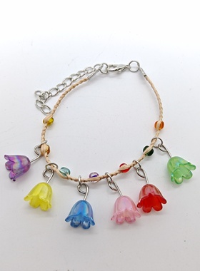 花朵许愿手链海边旅游景点景区饰品拉菲草幸运草女生