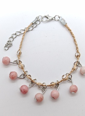 水染瓷珠拉菲草许愿手链手工编织许愿草景区旅游景点饰品