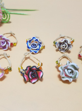 软陶花朵戒指幸运草手工饰品