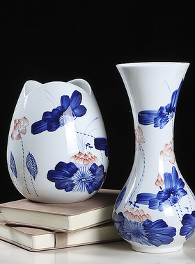 景德镇手绘青花陶瓷器插干花酒柜