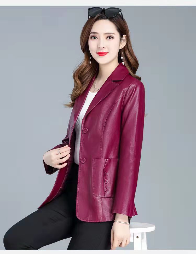 春秋新款高端大气皮衣短款韩版显瘦中年女装垂感英伦风PU皮外套