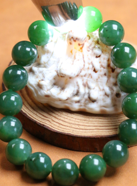 天然新疆和田玉碧玉手串男女款菠菜绿圆珠手链玉珠子玉珠子证书