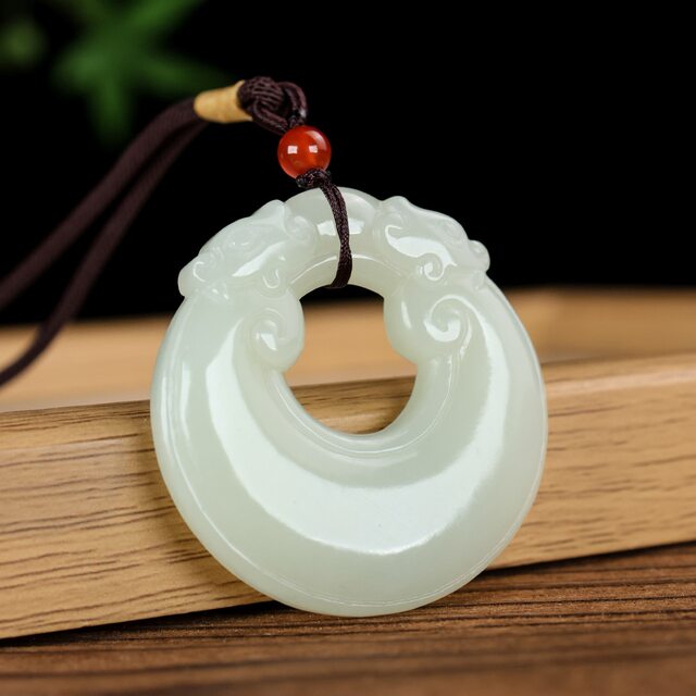 Natural Xinjiang Hotan Jade Double Dragon Guardian Peace Buckle Pendant Men's and Women's Jade Pendant Jade Pendant Jade Pendant Certificate