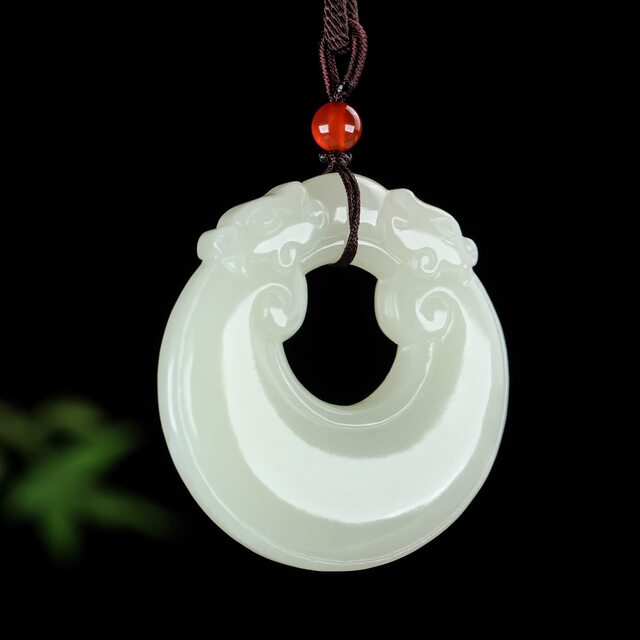Natural Xinjiang Hotan Jade Double Dragon Guardian Peace Buckle Pendant Men's and Women's Jade Pendant Jade Pendant Jade Pendant Certificate