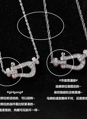 高定版马蹄扣项链女钻石U型系列粗版麻花镀18K白金玫瑰金锁骨链闪