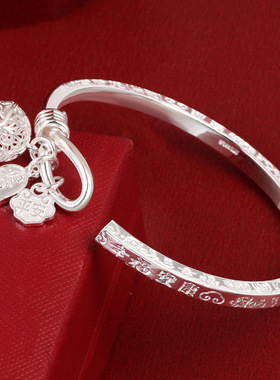 吉言银手镯女纯银999足银新中式古风宫铃平安开口足银镯子年轻款