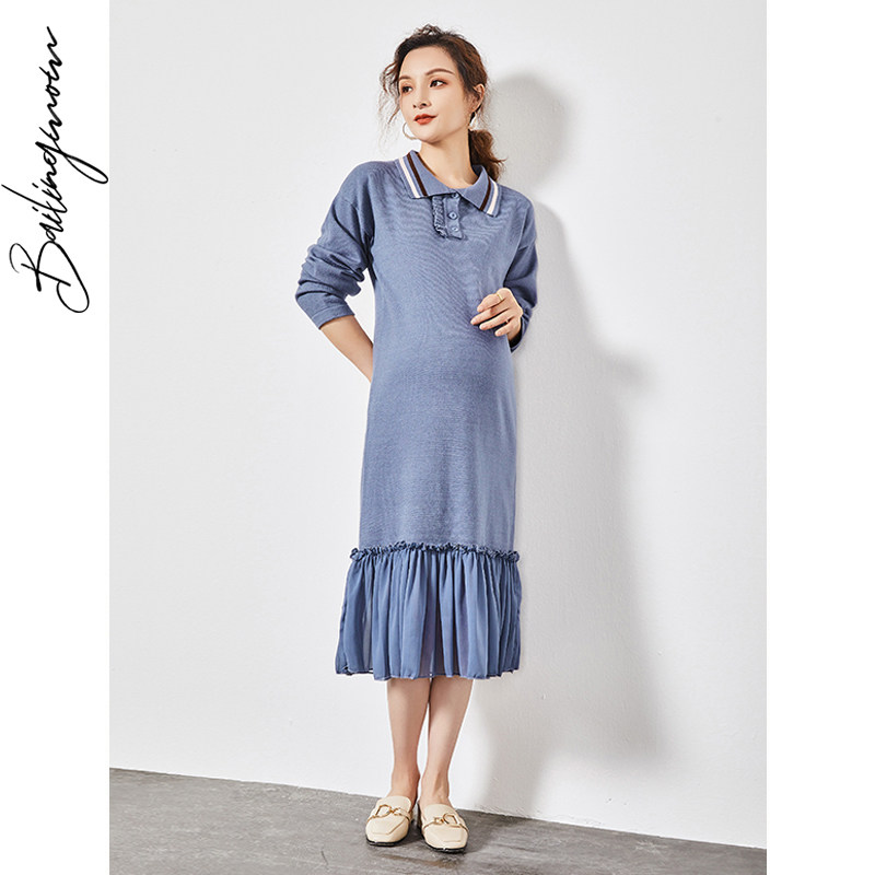 孕妇秋装孕妇装外出潮妈宽松连衣裙 百伶妈妈连衣裙