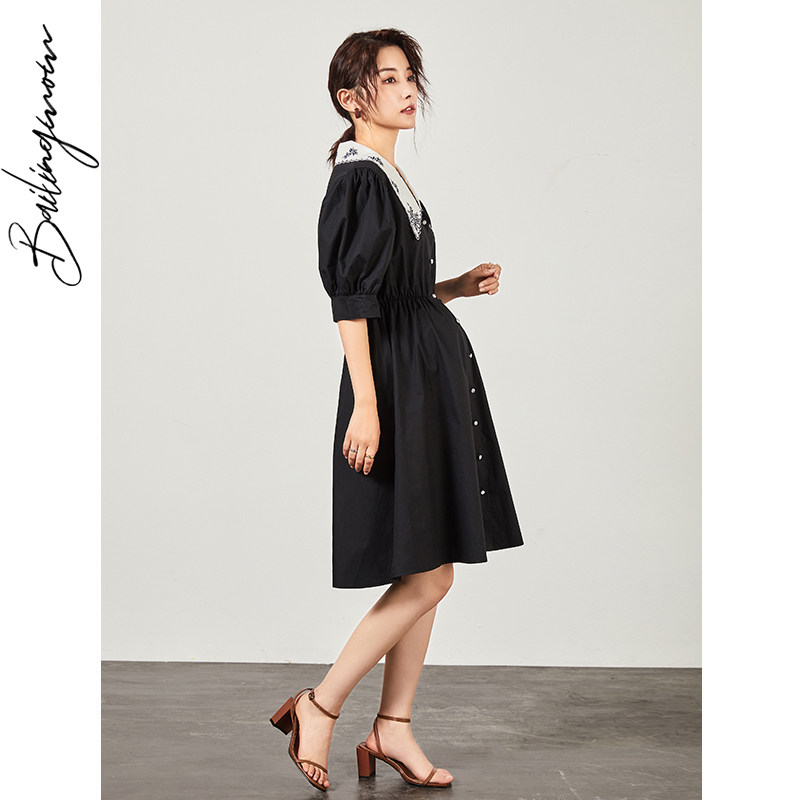 孕妇夏装气质法式纯棉刺绣连衣裙 百伶妈妈连衣裙