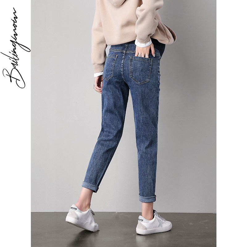孕妇裤春秋时尚宽松老爹九分牛仔裤 百伶妈妈孕妇直筒裤