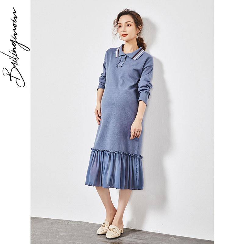 孕妇秋装孕妇装外出潮妈宽松连衣裙 百伶妈妈连衣裙