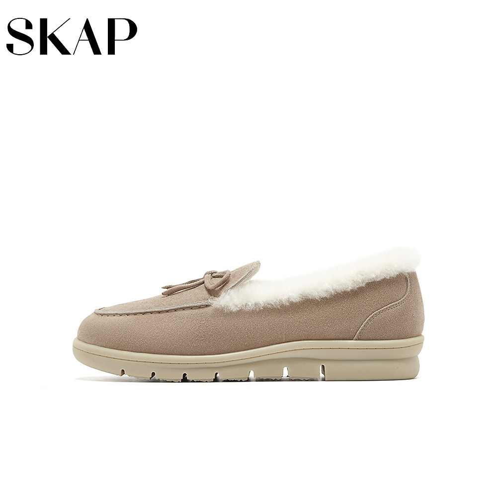 SKAP圣伽步2025冬季新款真皮厚底休闲豆豆鞋软底加厚加绒女乐福鞋,淘宝优惠券,粉丝福利购,淘宝优惠卷