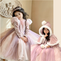 Girl Birthday Princess Dress Children Lepega Suede Glowing Dress Cloak Cloak Suit New Year Gown Autumn Winter