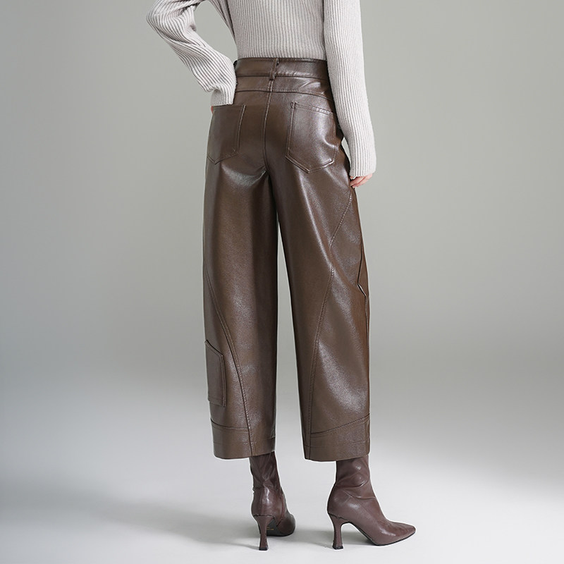 时尚弯刀裤女皮裤秋冬2025新款高腰洋气香蕉裤宽松显瘦九分休闲裤,淘宝优惠券,粉丝福利购,淘宝优惠卷
