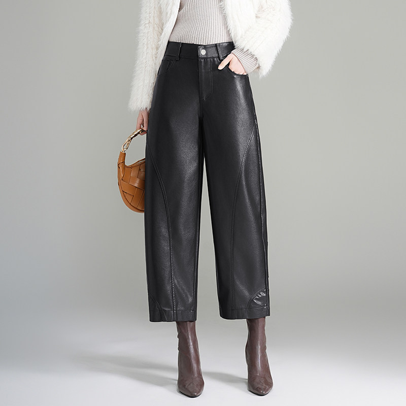 时尚弯刀裤女皮裤秋冬2025新款高腰洋气香蕉裤宽松显瘦九分休闲裤,淘宝优惠券,粉丝福利购,淘宝优惠卷