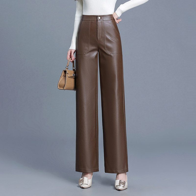 直筒裤女皮裤2025秋冬新款阔腿裤高腰显瘦宽松垂感休闲裤皮长裤子,淘宝优惠券,粉丝福利购,淘宝优惠卷