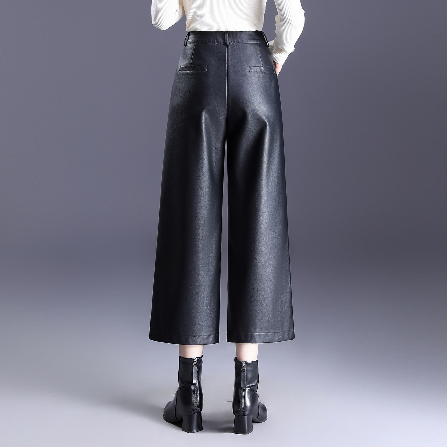 加绒八分裤女皮裤秋冬新款加厚直筒裤高腰显瘦宽松小个子阔腿裤子,淘宝优惠券,粉丝福利购,淘宝优惠卷