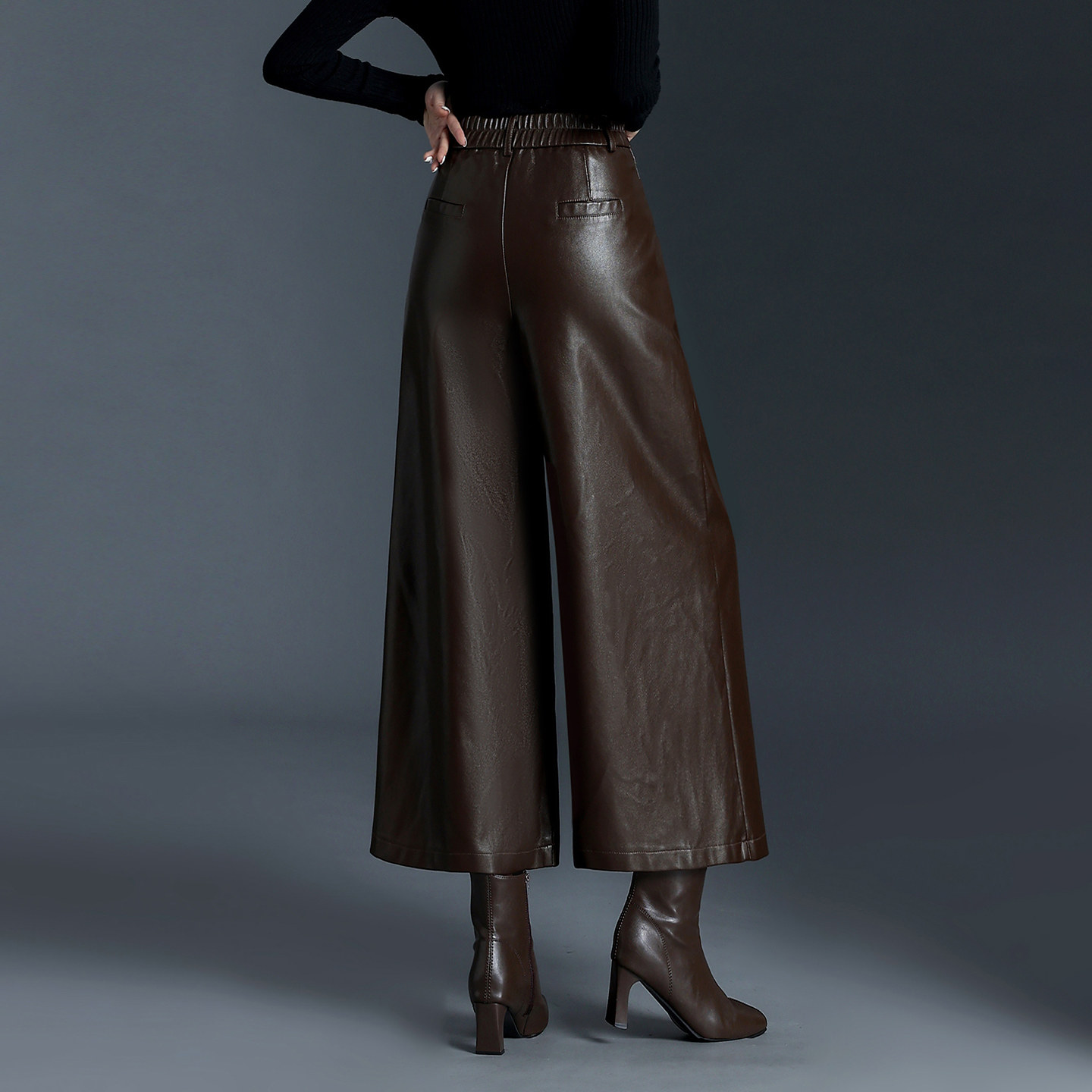 加绒加厚九分A字阔腿裤女皮裤秋冬新款高腰显瘦宽松小个子休闲裤,淘宝优惠券,粉丝福利购,淘宝优惠卷