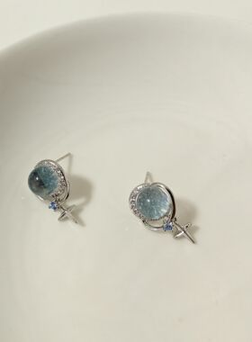 法式海蓝宝清新甜美度假小众耳钉