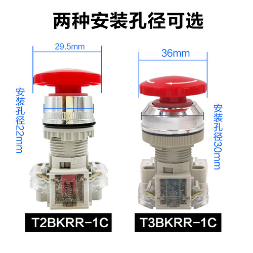 正品台湾天得tend急停开关T2BKRR-1C蘑菇头紧急停止按钮T3BKRR-1C - 图1