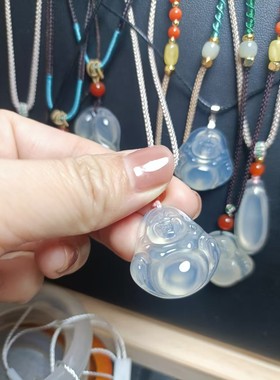 天然高冰白玉髓大肚弥勒佛吊坠新中式玉石女款玛瑙佛公项链挂件