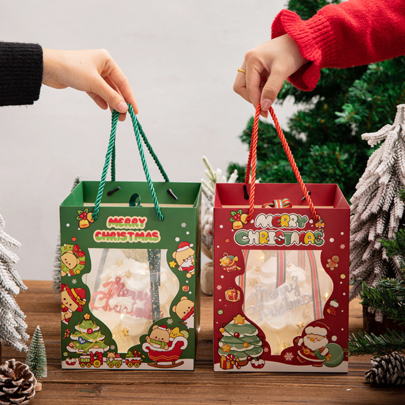 网红圣诞节4寸蛋糕盒透明半圆包装盒手提袋圣诞甜品装饰打包盒子,淘宝优惠券,粉丝福利购,淘宝优惠卷