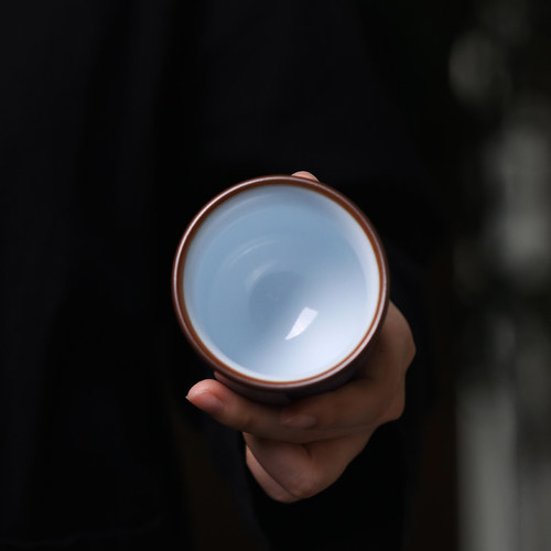 燕泥堂燕青釉束腰杯汝窑品茗杯内开片微云釉个人饮杯汪剑【1500】 - 图1