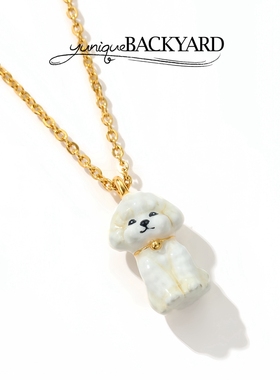 小众设计师yuniqueBACKYARD可爱比熊贵宾狗泰迪翅膀珐琅项链