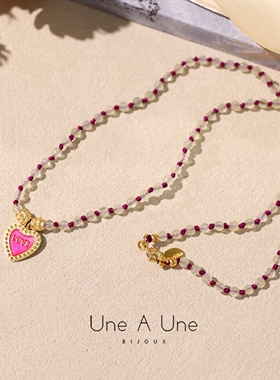 法国une a une正品Jaya爱心十字架勋章碧玺葡萄石橄榄石串珠项链