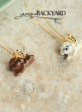 小众设计师yuniqueBACKYARD萌宠小天使翅膀比熊贵宾狗泰迪项链