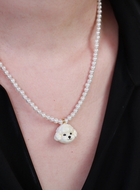小众设计师yuniqueBACKYARD萌宠比熊贵宾泰迪微笑圆润珍珠项链