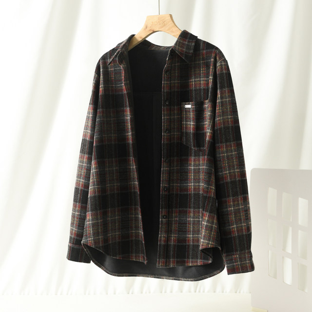 Women's velvet shirt jacket winter one-piece velvet plaid shirt