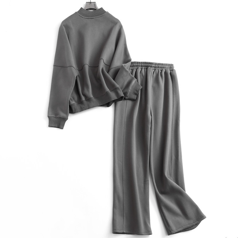 纯色宽松立领拉链开衫长袖运动风女卫衣阔腿休闲裤女两件套装N074,淘宝优惠券,粉丝福利购,淘宝优惠卷