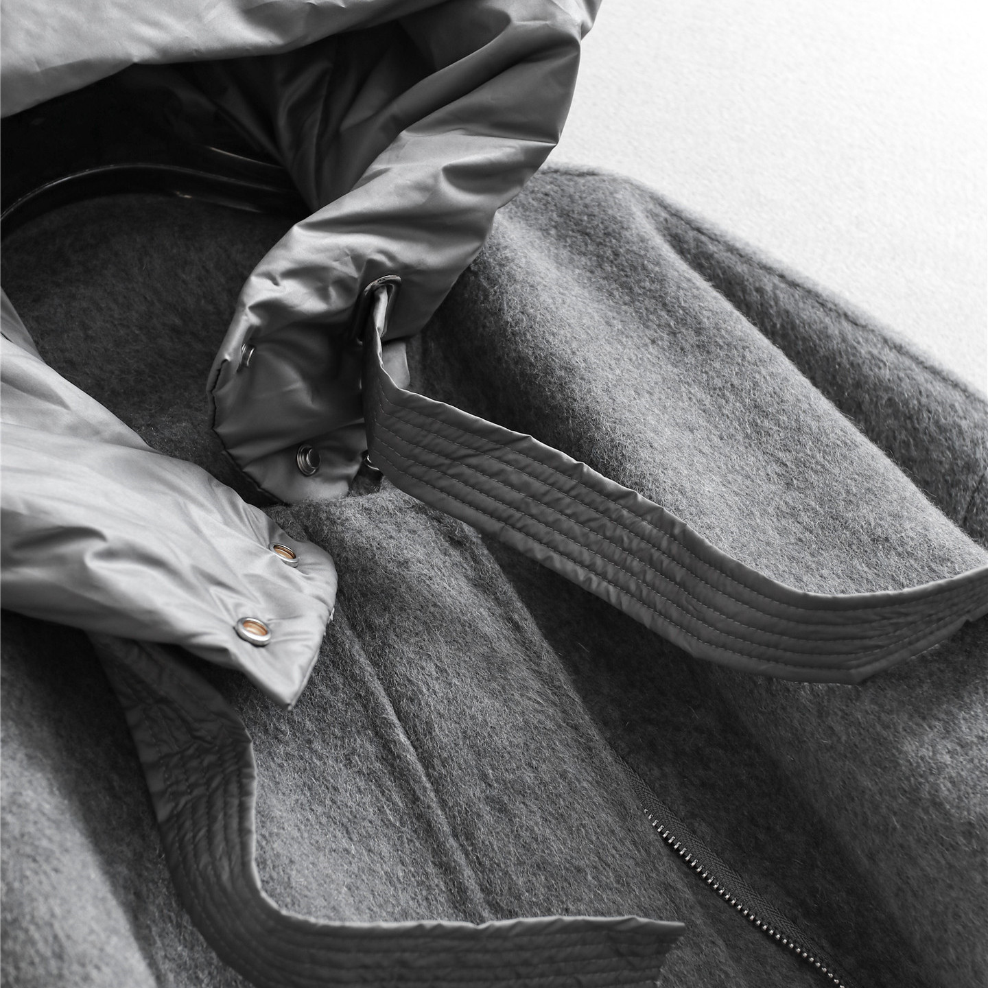 可拆卸羽绒连帽双面呢羊毛混纺大衣廓形显瘦长袖女装毛呢外套N986 - 图2